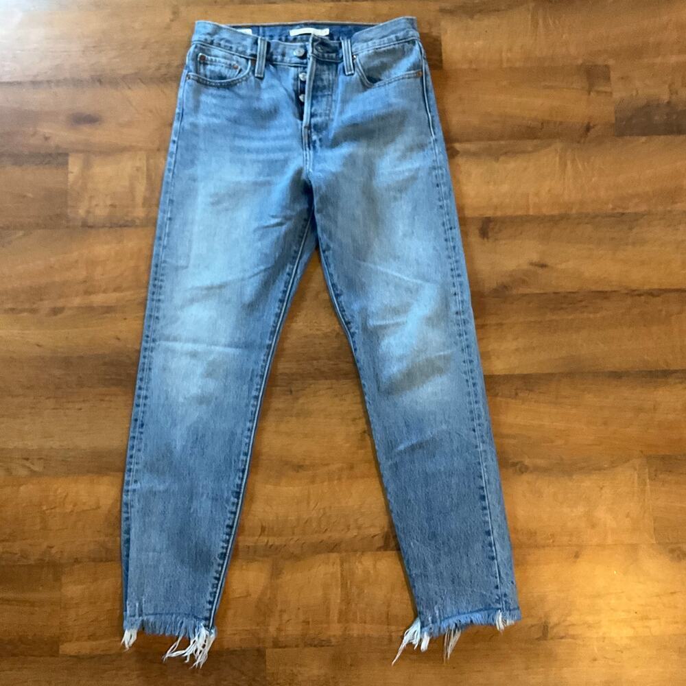 Levi's Light Blue Frayed Hem Wide Leg Jeans